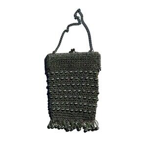 Vtg 60’s Silver Beaded Woven Chain Purse Hand Bag With Clasp